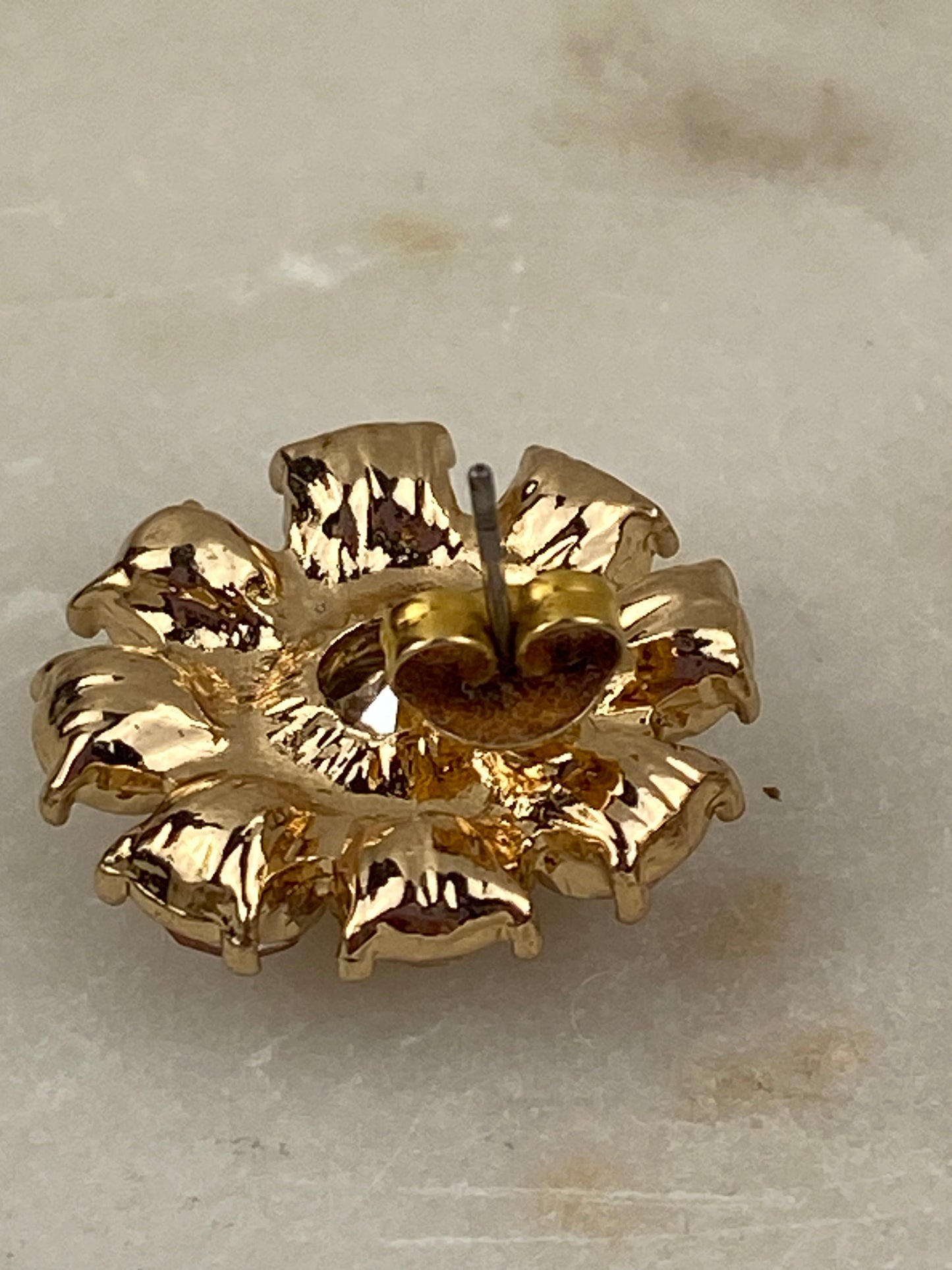 Gold Tone Earrings with Pink Rhinestones [Posts]
