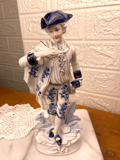 Blue & White Porcelain Figurine | Man in Cape