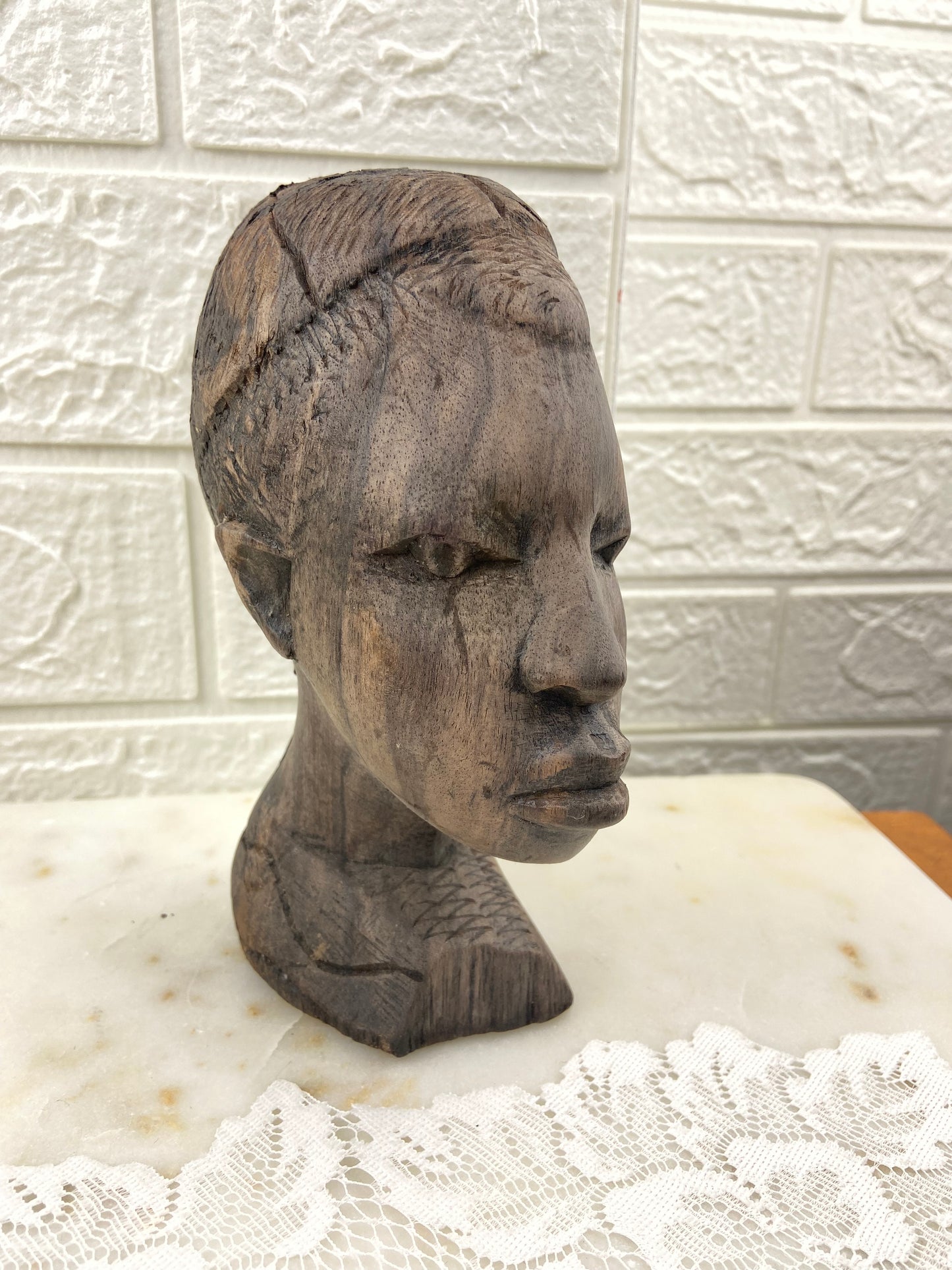 Hand Carved Raw Wooden Head