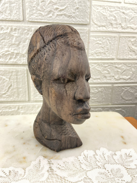 Hand Carved Raw Wooden Head