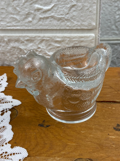 Pressed Glass Chicken-Shaped Egg Cup