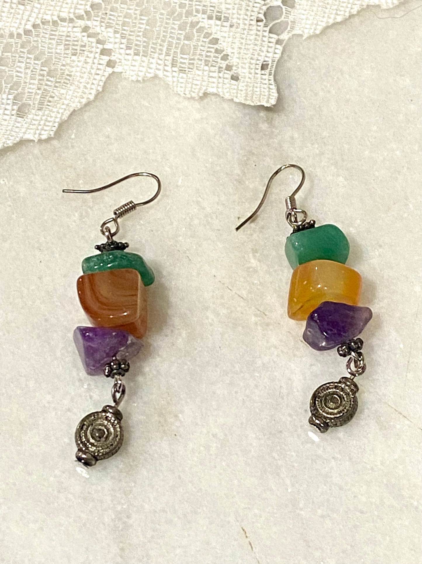 Natural Gemstone Dangle Earrings [Hooks]