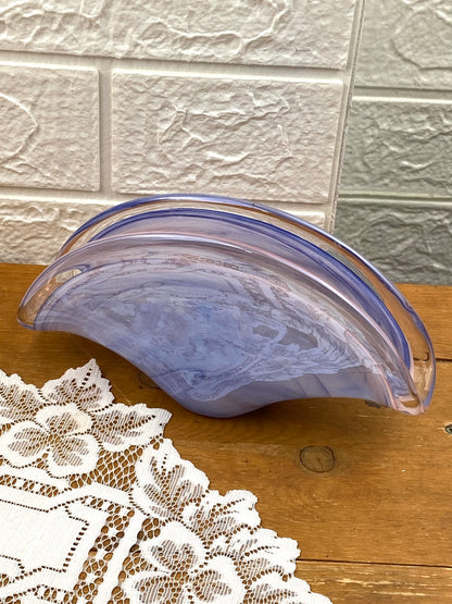Hand Turned Purple & Blue Swirl Glass Napkin Holder with Textured Waffle Pattern Base