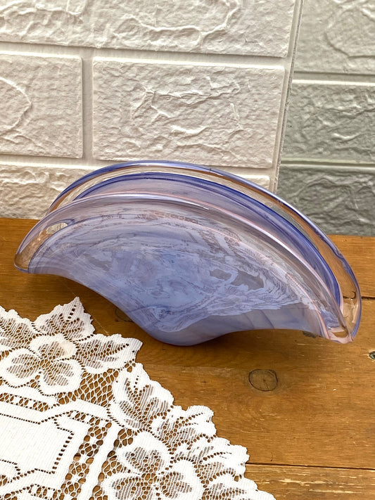 Hand Turned Purple & Blue Swirl Glass Napkin Holder with Textured Waffle Pattern Base