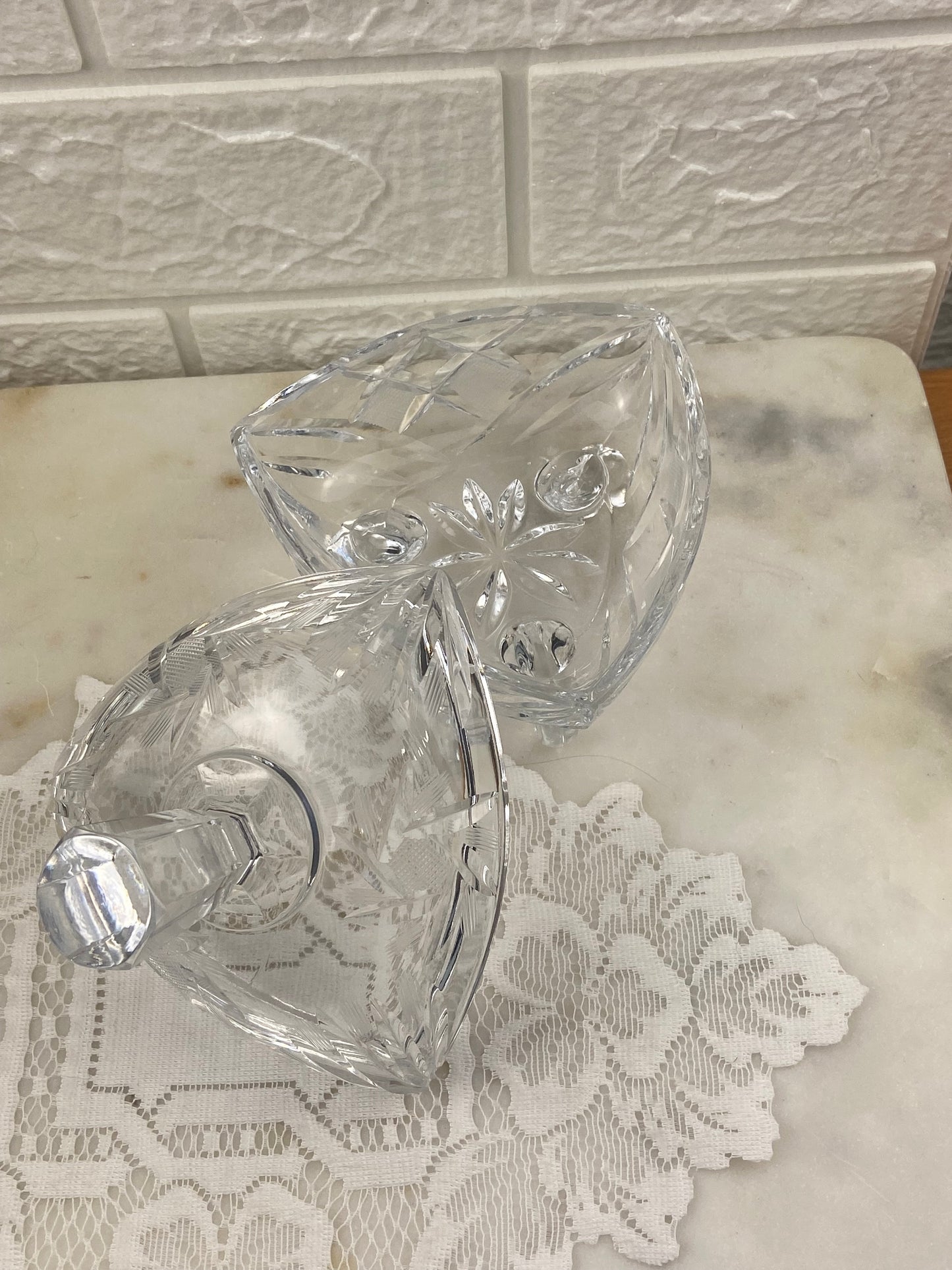 Crystal Footed Candy Dish with Spired Lid
