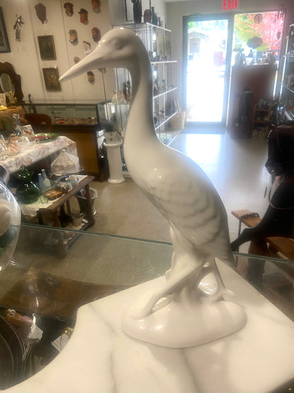 White Ceramic Heron; Moulded Pottery
