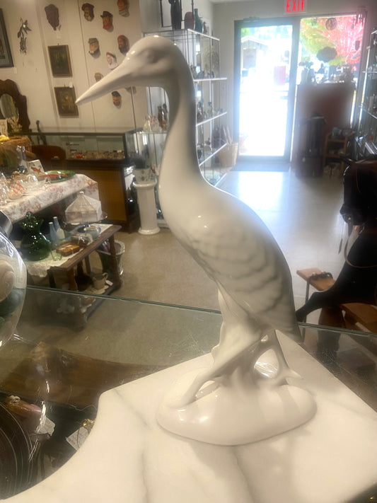 White Ceramic Heron; Moulded Pottery