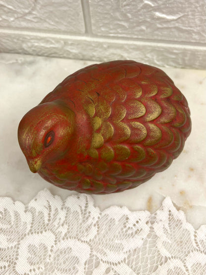 Hand Painted Red and Gold Pheasant Figurine with Textured Feathers