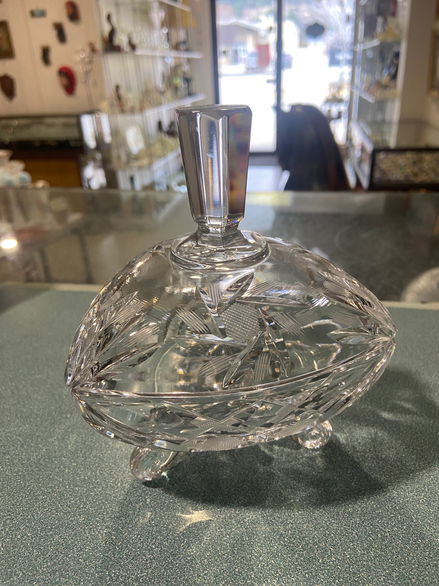 Crystal Footed Candy Dish with Spired Lid