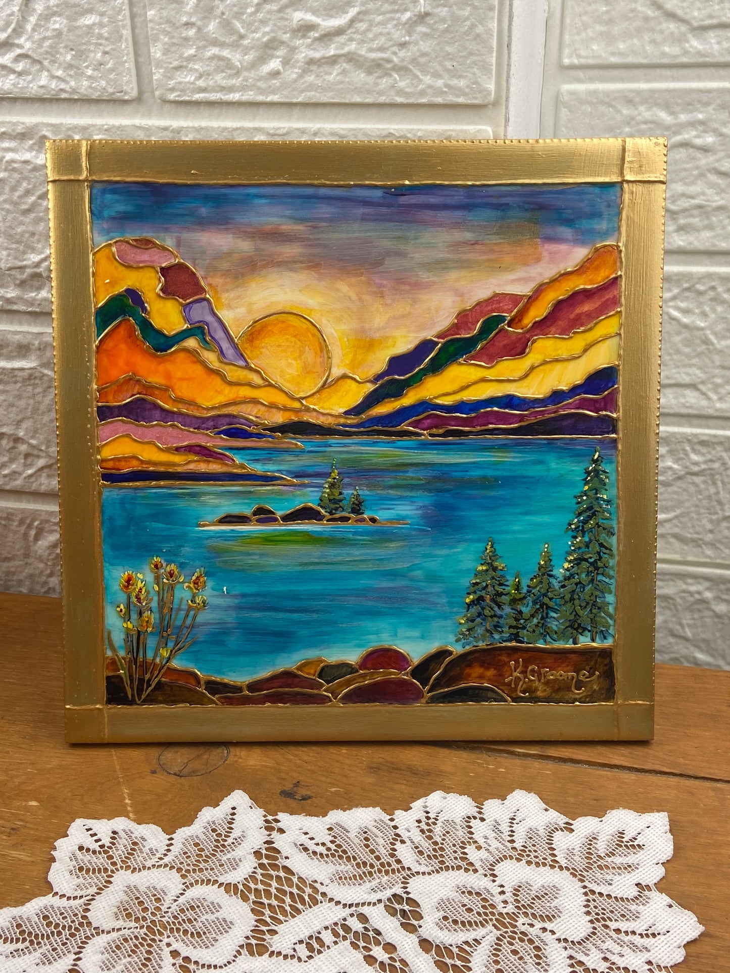 8” x 8” Hand Painted Tile by Canadian Artist Kim Groome