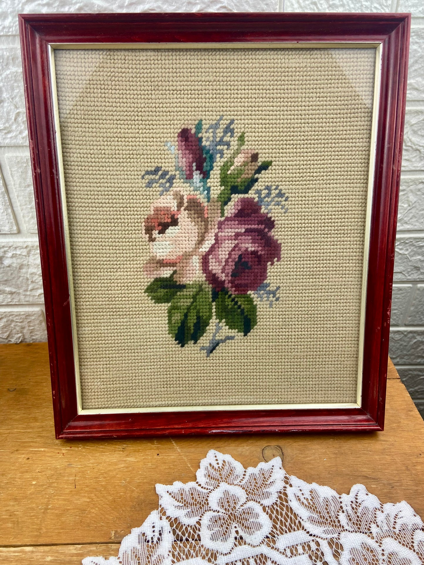 Framed Petit Point Roses