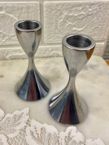 Pair of Metal Tapered Candlestick Holders 4”