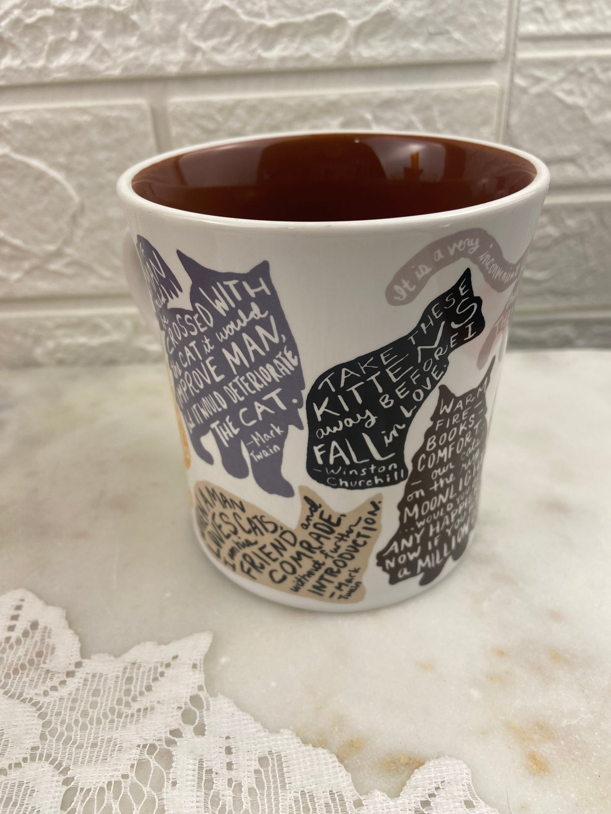 Literary Cat Coffee Mug Featuring 9 x Cat Silhouettes with Literary Quotes About Cats