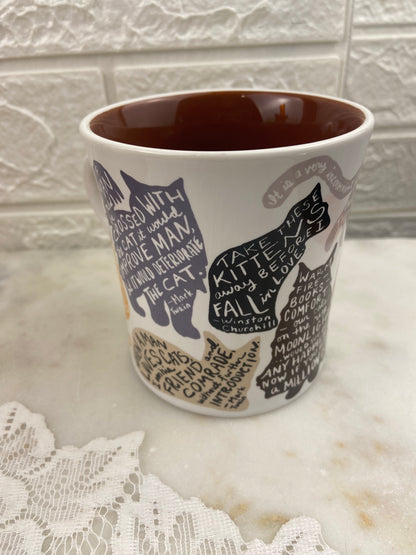 Literary Cat Coffee Mug Featuring 9 x Cat Silhouettes with Literary Quotes About Cats