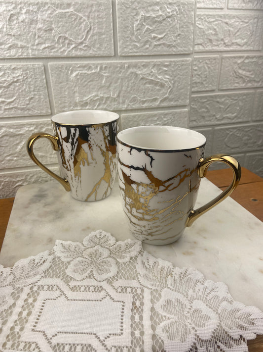 White and Gold-Tone Marbled Coffee Mug by Certified International