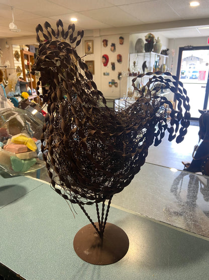 Twisted Wire Rooster Sculpture with Twig Filling