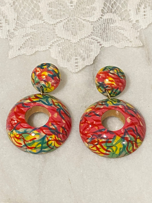 Hand Painted Round Wooden Earrings [Posts]