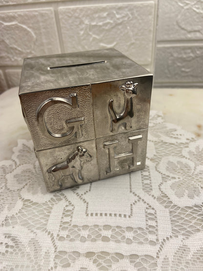 3” Silver-Plated Coin Bank | Alphabet Cube with Animals