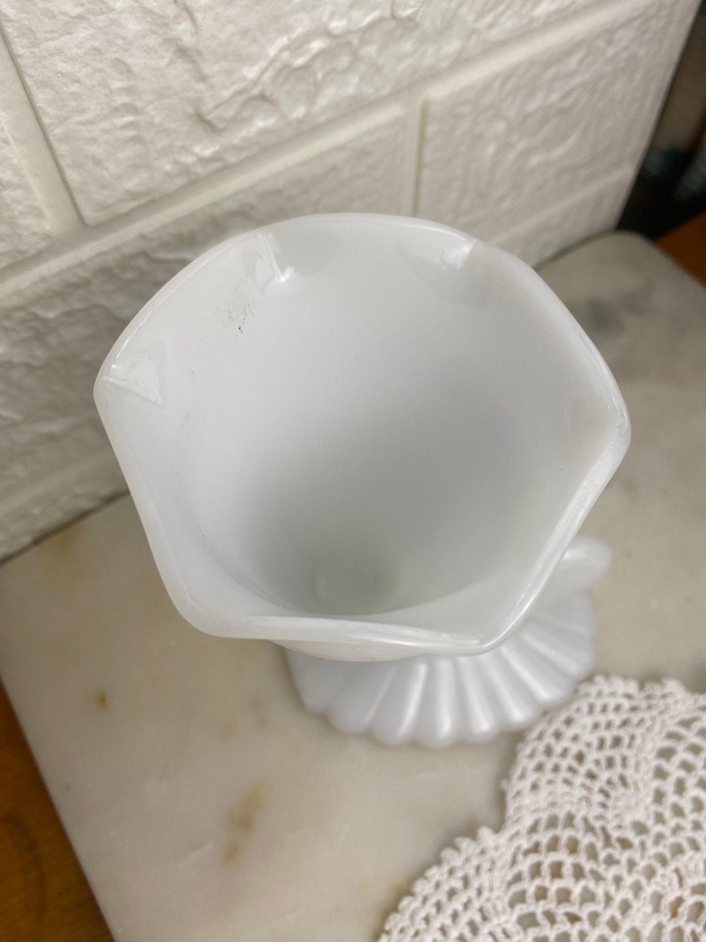 Milk Glass Cornucopia Vase by Jeanette Glass