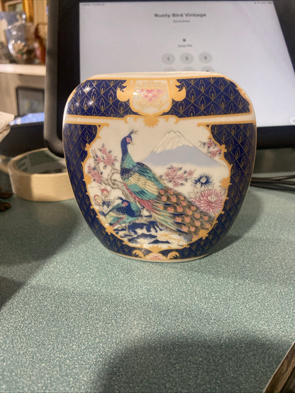 Small Ceramic Vase with Peacock / Lyrebird and Mountain Design