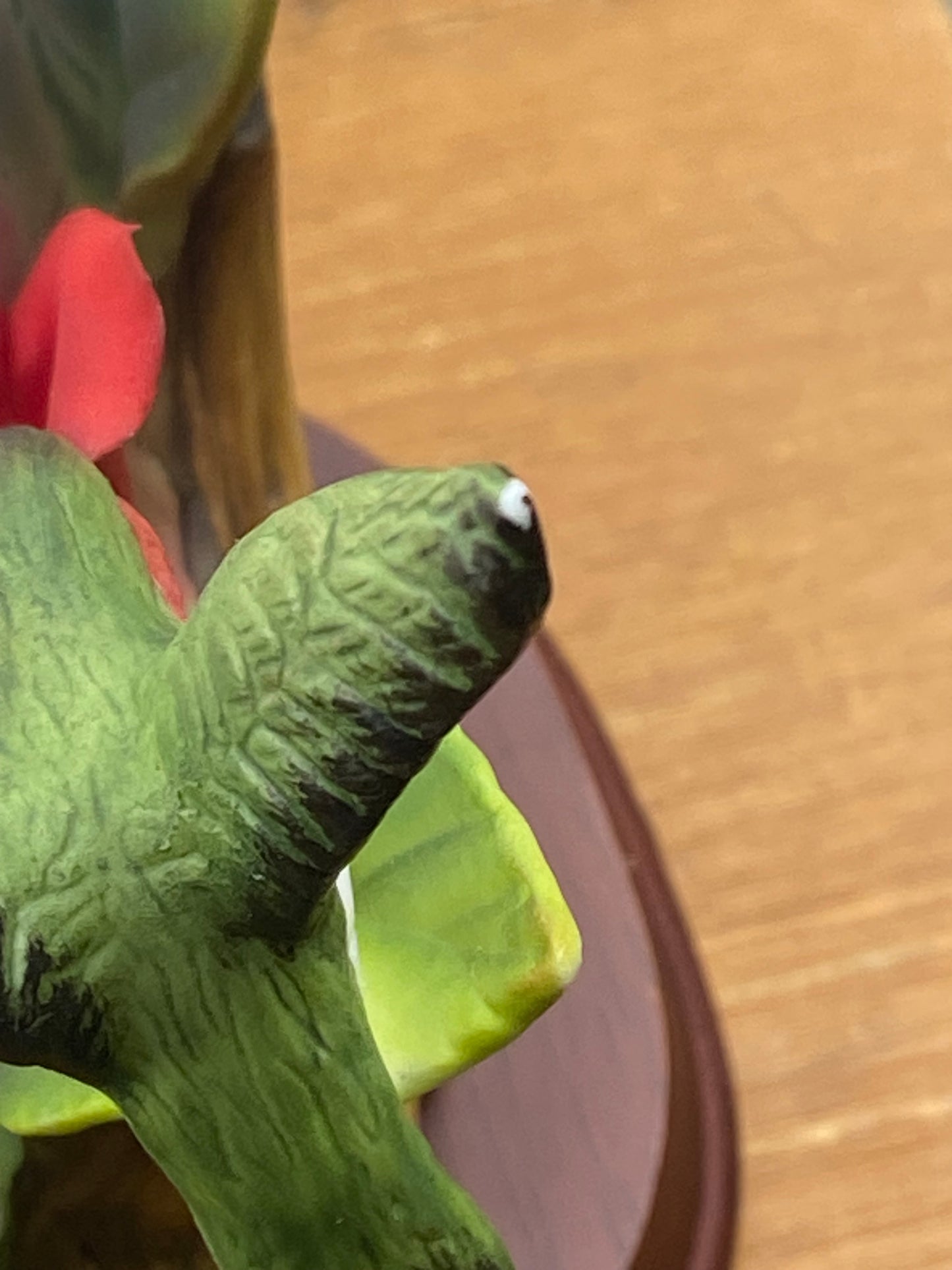 Red Bisque Porcelain Rose with Hummingbird on Small Branch