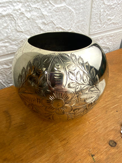 Round 3.5” Etched Polished Brass Vase