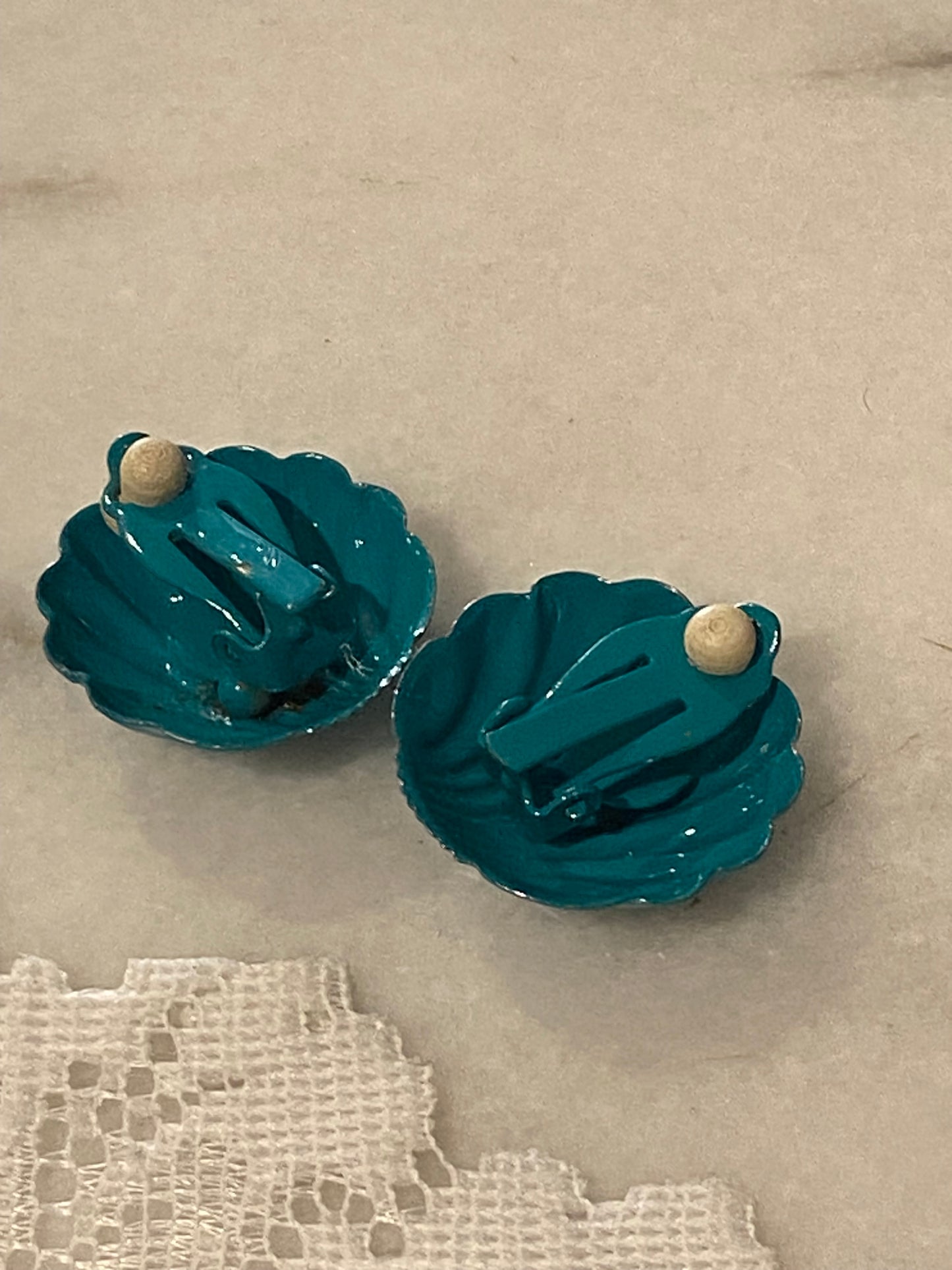 Blue Metal Clam Shell Earrings [Clip-Ons]
