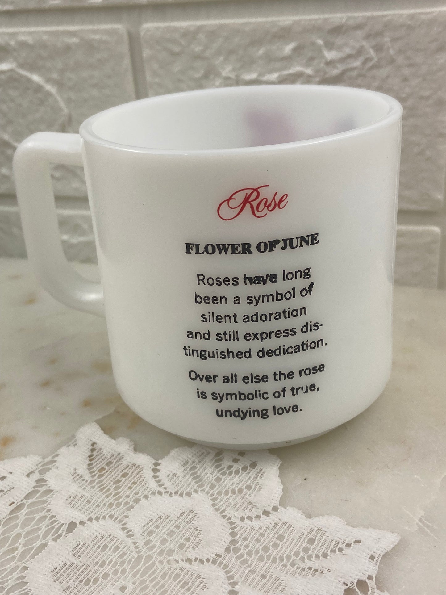 Vintage Brockway Glass Milk Glass Coffee Mug | Flower of the Month Collection [Roses ~ June]