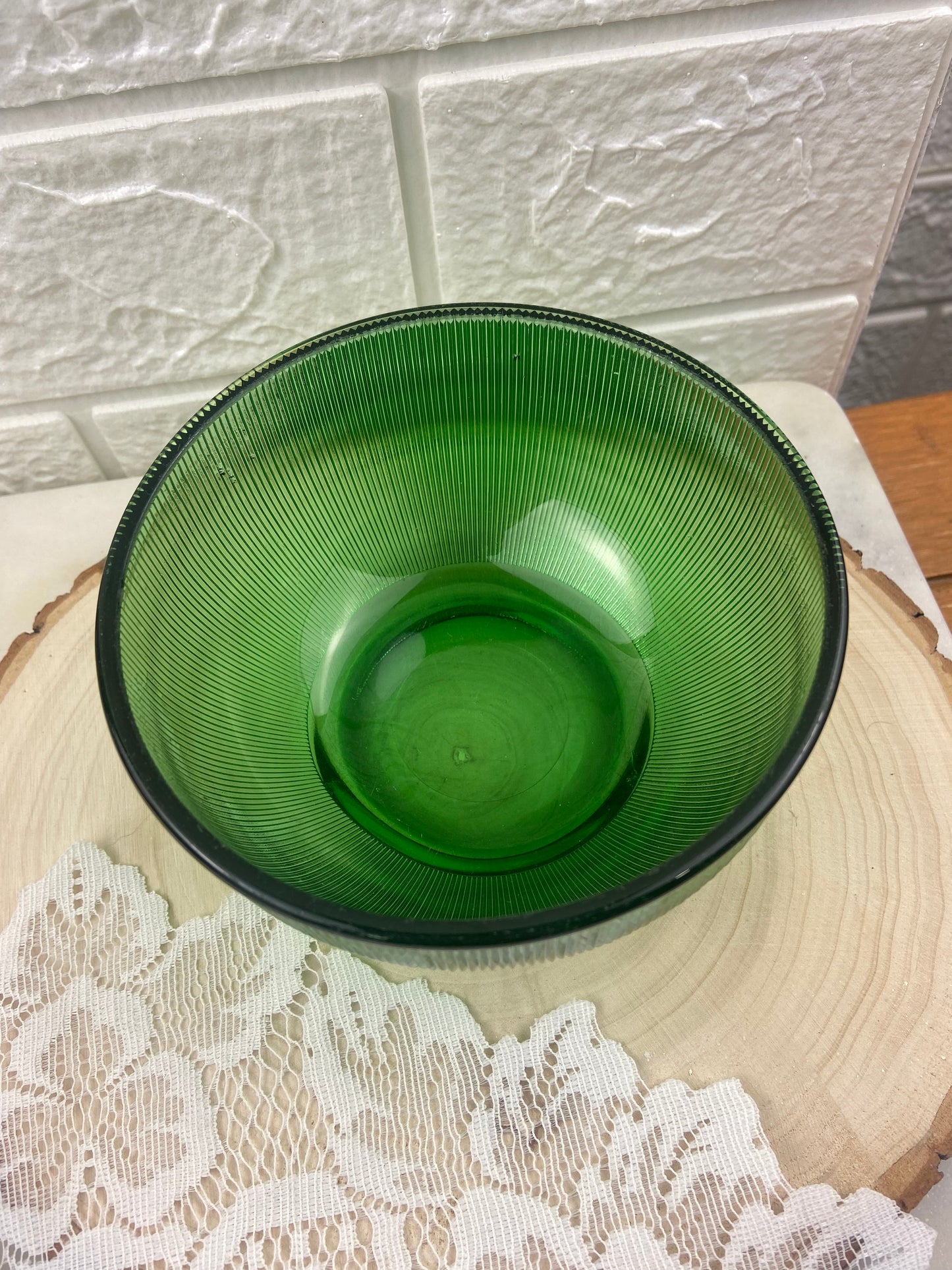 Ribbed Small Green Glass Bowl MCM