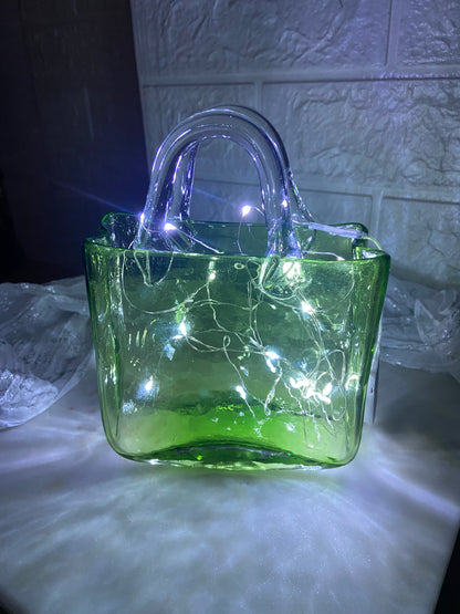 Hand Blown / Hand Turned Green Glass Purse