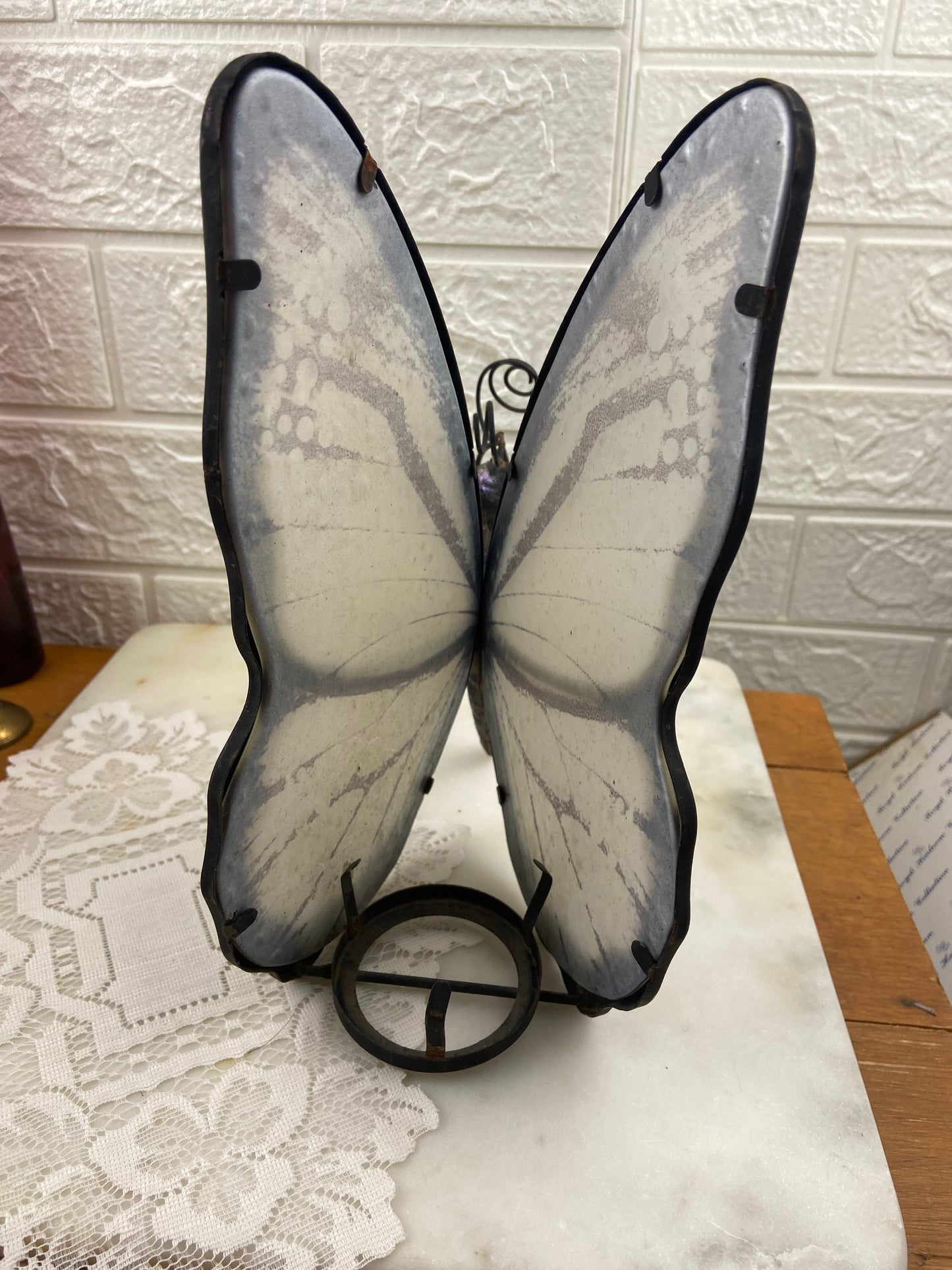 Metal and Glass Butterfly with Crystal Candle Votive