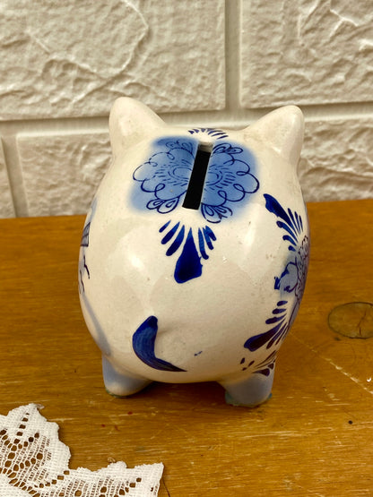 Blue and White Delft-Style Porcelain Piggy Bank