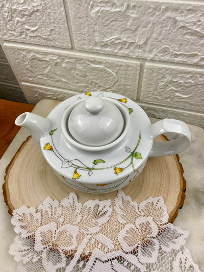 Toscany Prelude Collection Porcelain Teapot with Yellow Floral and Vine Pattern