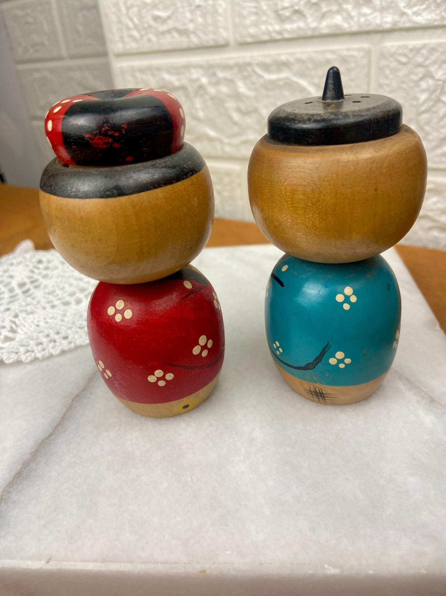Handcrafted Japanese Wooden Wobble Heads Salt & Pepper Shakers