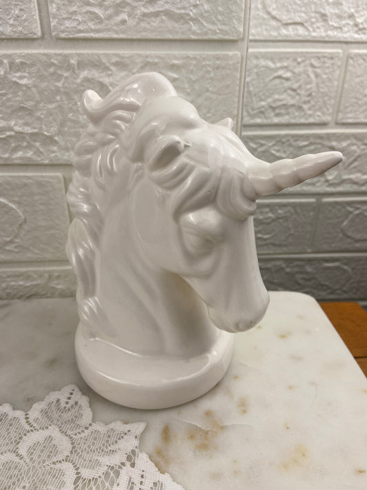 White Ceramic Unicorn Head Coin Bank
