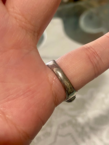 Sterling Silver Bohemian Ring with Rope Twist Detail | Clear Pinkish- Red Cabochon