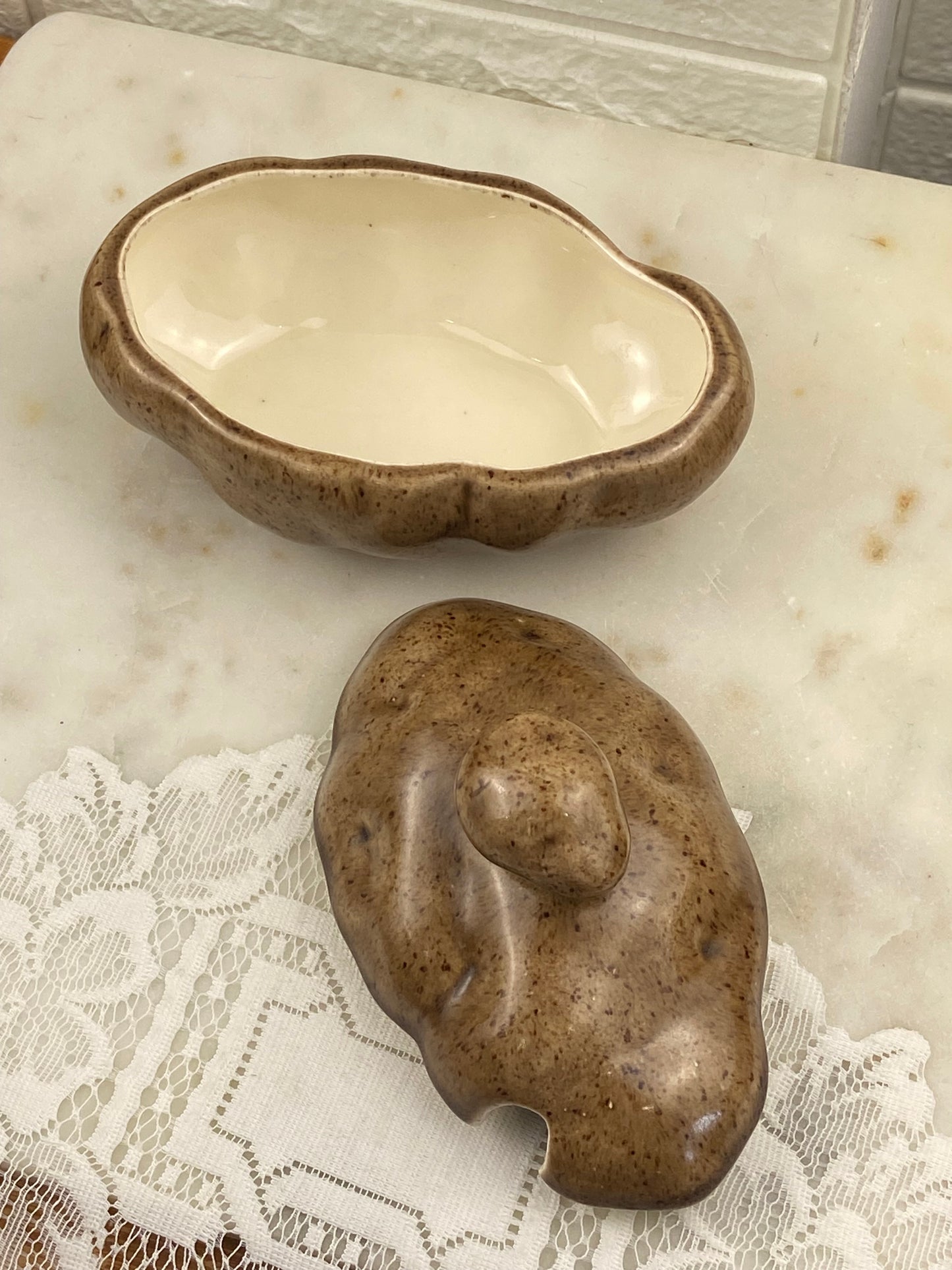 Handmade Ceramic Potato-Shaped Sour Cream Dish with Lid