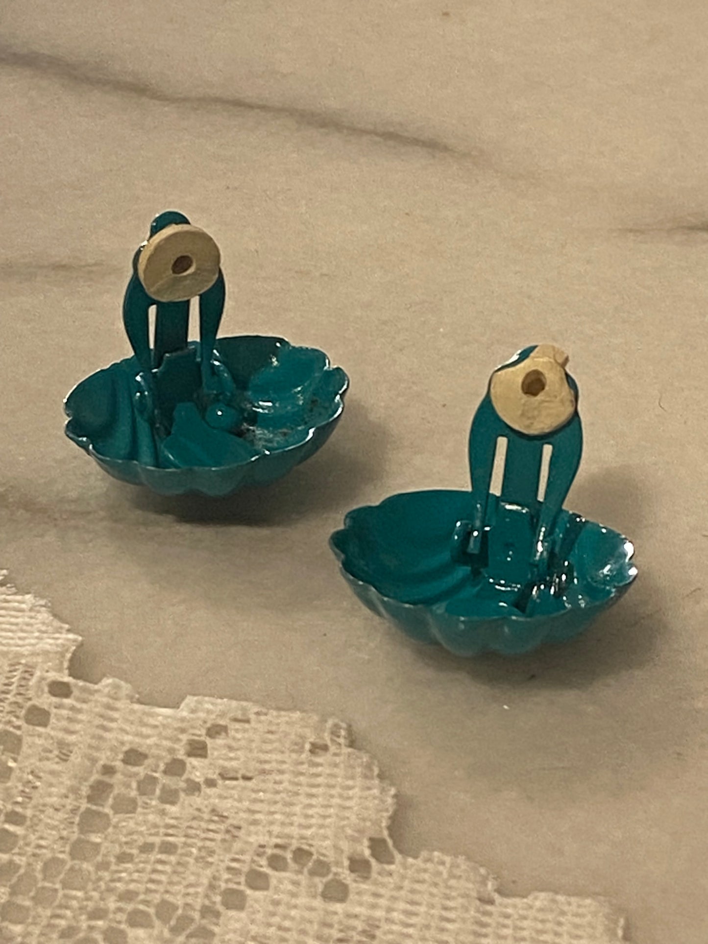 Blue Metal Clam Shell Earrings [Clip-Ons]