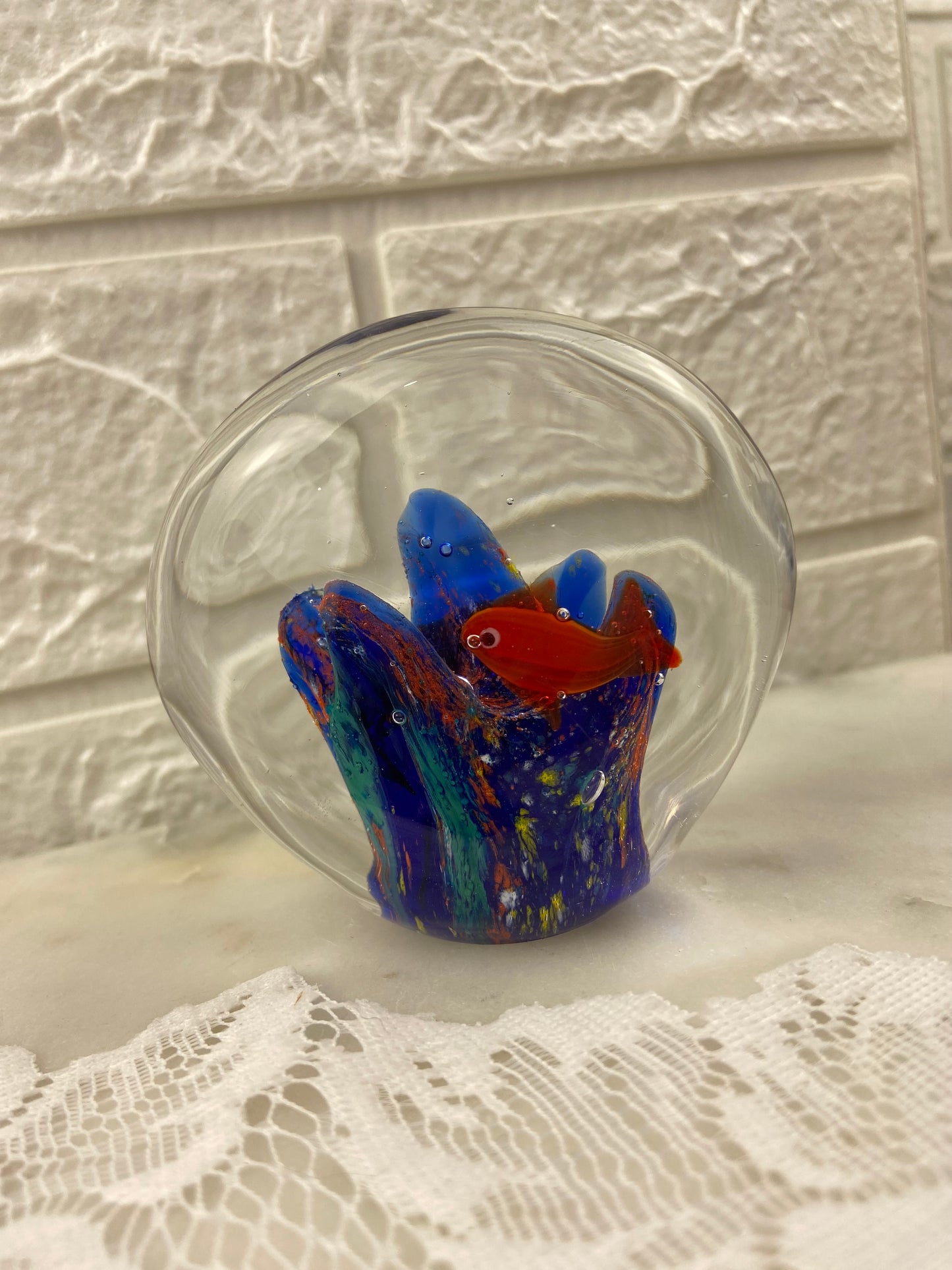 Handblown Aquarium-Style Glass Paperweight