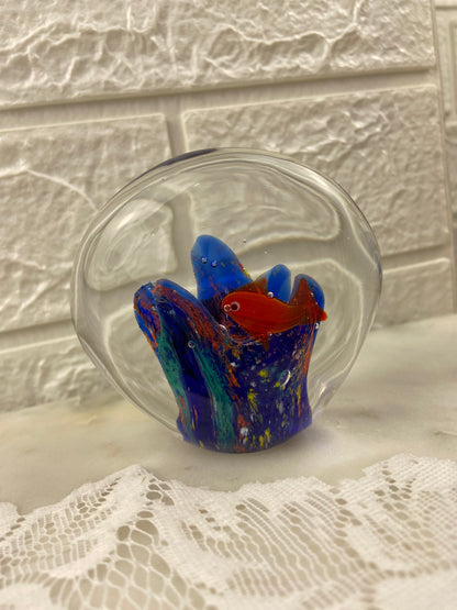 Handblown Aquarium-Style Glass Paperweight