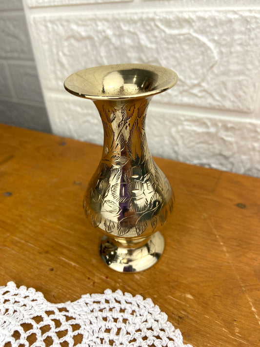 4" Etched Polished Brass Bud Vase