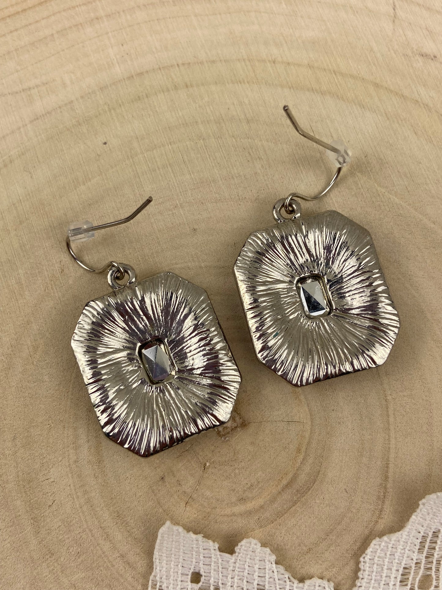 Red and Clear Glass or Crystal Dangle Earrings [Hooks]