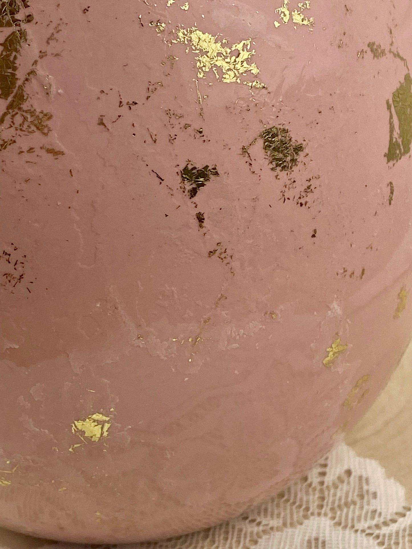 Large Pink Ceramic Easter Egg with Gold Speckled Pattern