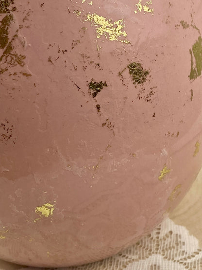 Large Pink Ceramic Easter Egg with Gold Speckled Pattern
