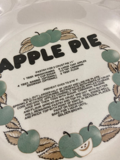 10.5” Vintage Festival Stoneware Pie Plate | Green Apples / Apple Pie Recipe Design