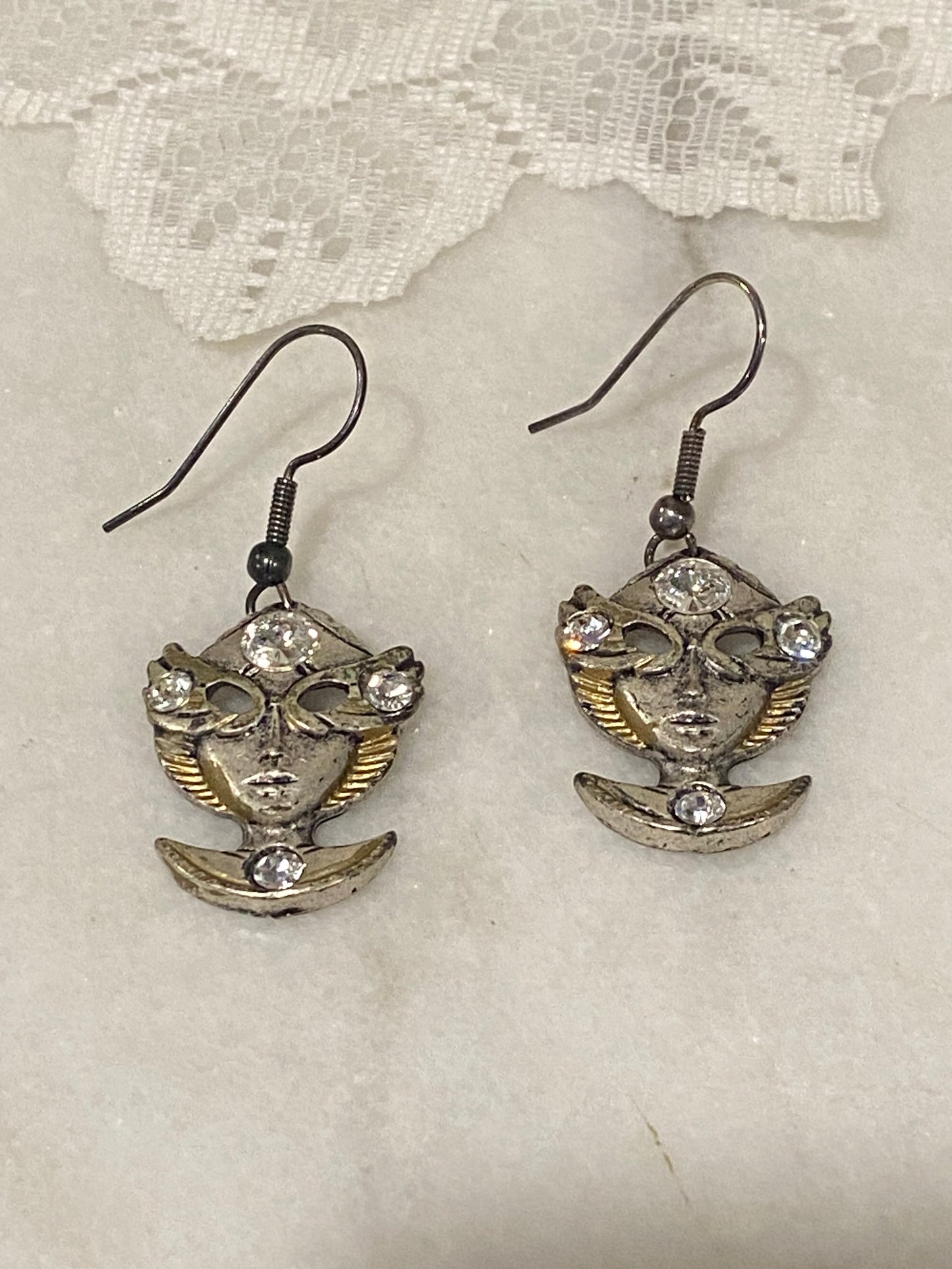 Metal & Rhinestones | Venetian Carnival Mask Earrings [Hooks]