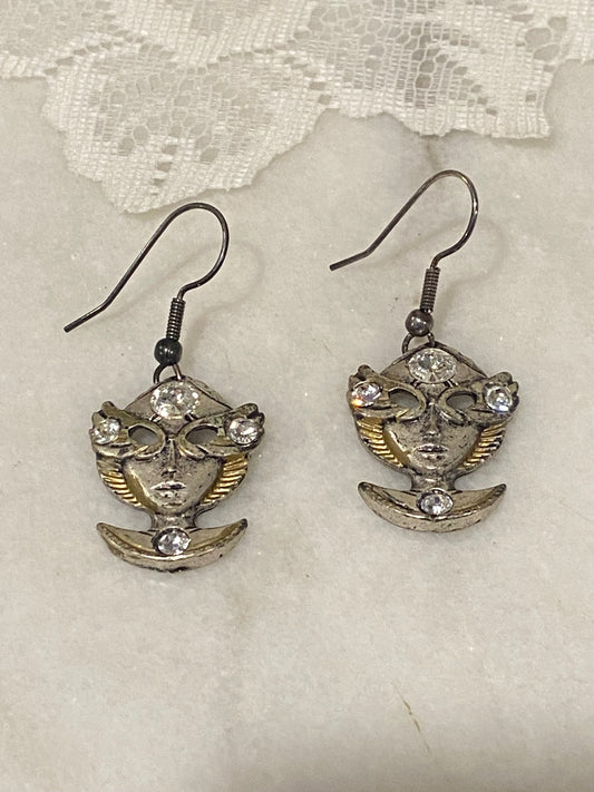 Metal & Rhinestones | Venetian Carnival Mask Earrings [Hooks]