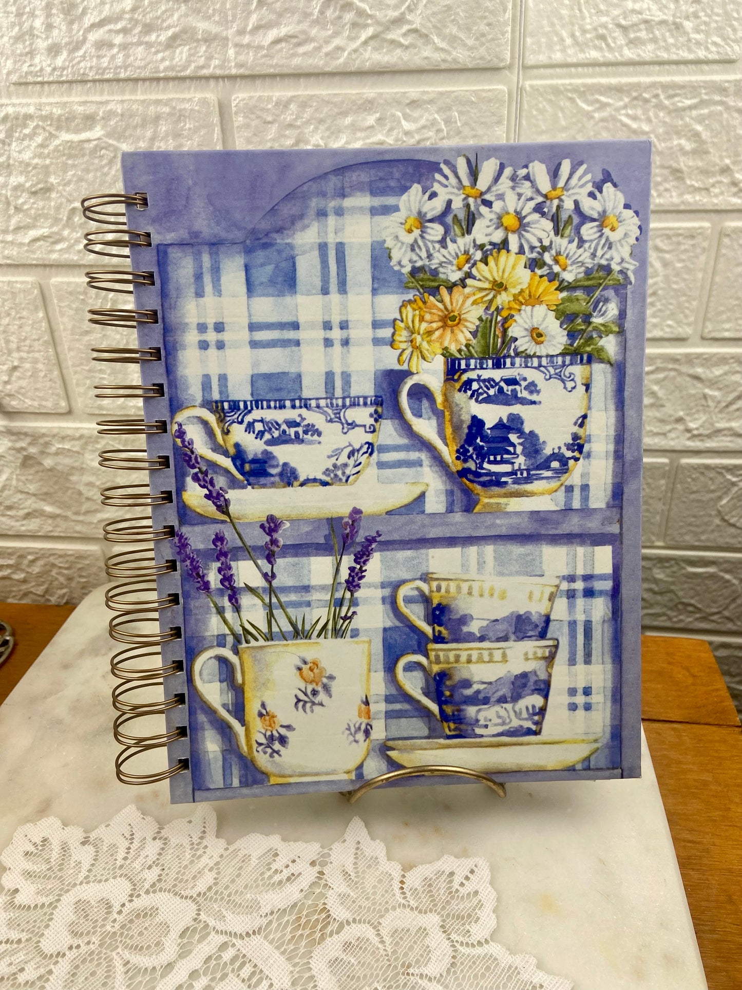 Vintage Blank Photo Journal by Claire Murray | Blue and Cream Teacup Design