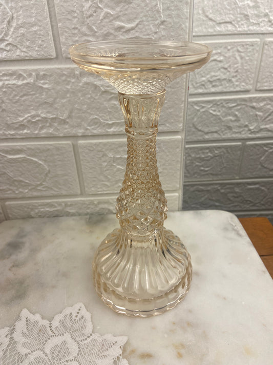 8” Champagne-Coloured Pressed Glass Bella Pedestal Candle Holder