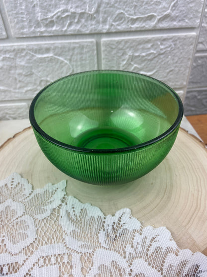 Ribbed Small Green Glass Bowl MCM